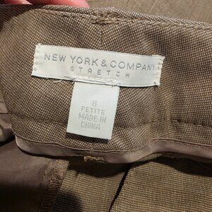 New York & Company Petite 8P Tan Dress Pants Pockets Low Rise Straight Leg